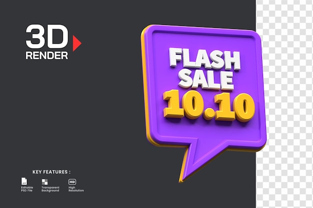 3d render venta flash 10,10 descuento aislado. útil para el comercio electrónico y la ilustración de compras en línea.