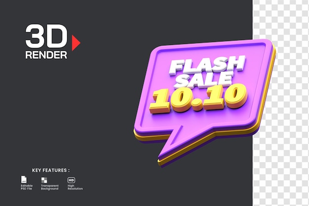 3d render venta flash 10,10 descuento aislado. útil para el comercio electrónico y la ilustración de compras en línea.