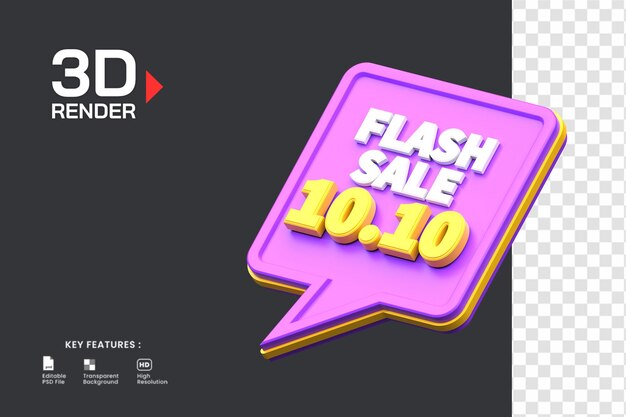 3d render venta flash 10,10 descuento aislado. útil para el comercio electrónico y la ilustración de compras en línea.