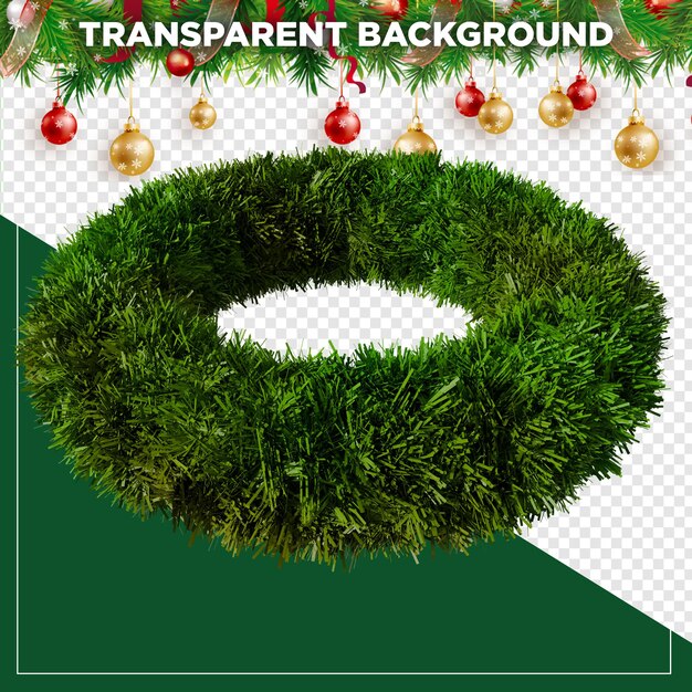 3d render verde de Navidad Corona con fondo transparente