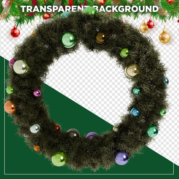 3d render verde de Navidad Corona con fondo transparente
