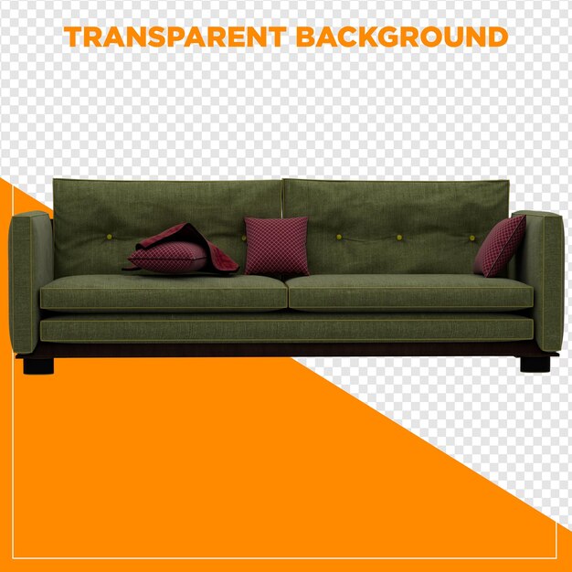 3d render verde sofá sofá decoración del hogar con fondo transparente