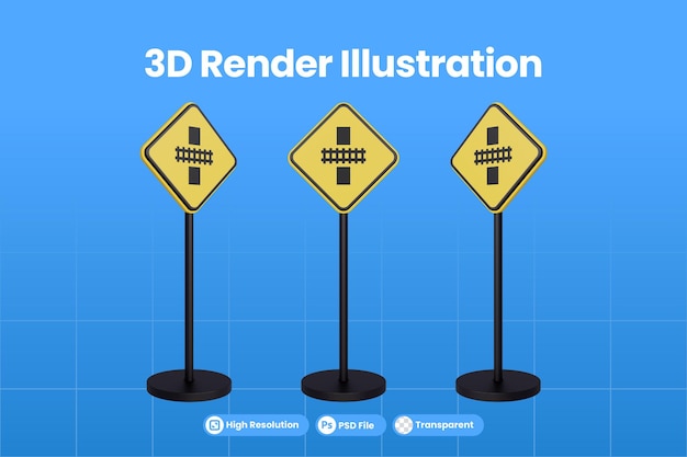 PSD 3d-render-verkehrszeichen des gelben dreiecks warnzeichen symbol des bahnübergangsverkehrs