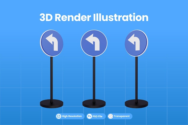 3d-render-verkehrszeichen zum abbiegen nach links premium psd