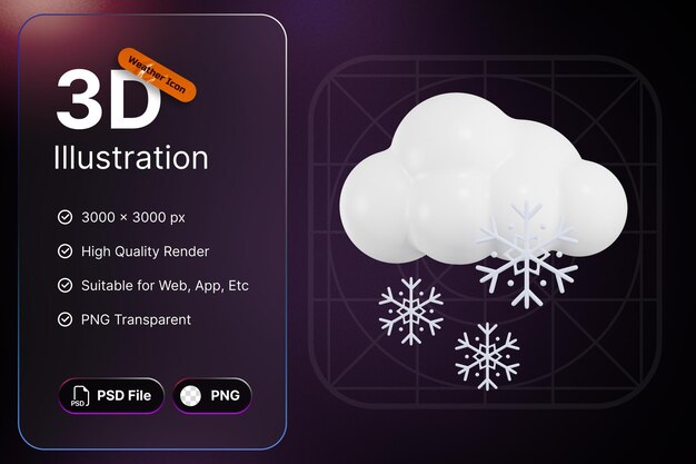 3d render weather icons cloud snow for forecast design application and web