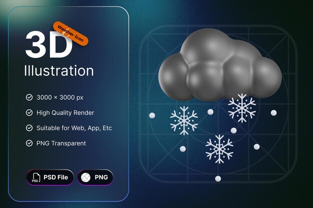 3d render weather icons cloudy snowball for forecast design application and web
