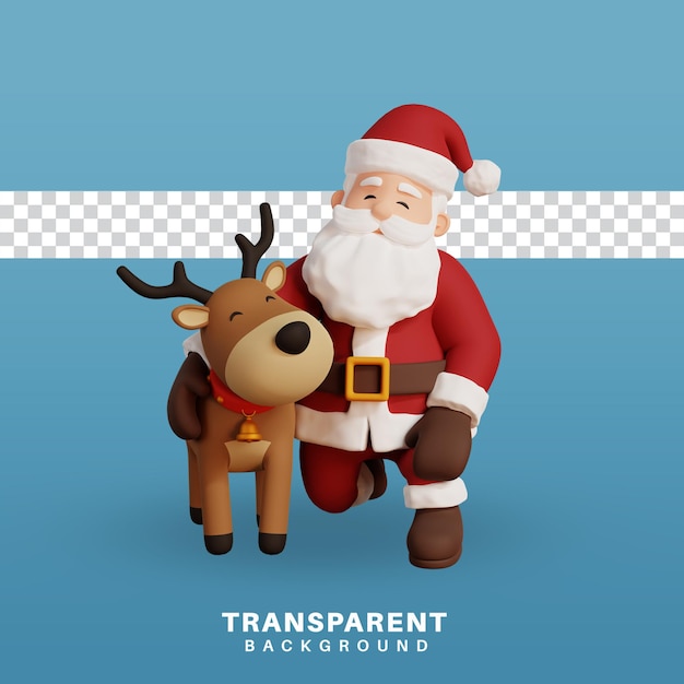 3d-render-weihnachtskonzeptillustration mit santa-charakter und rentieren