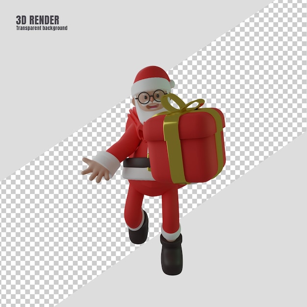 3d render weihnachtsmann mit geschenkbox in chirstmas