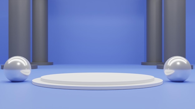 3D render weißes Podium auf blauem Hintergrund