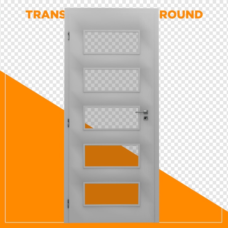 PSD 3d render white door with glass transparent background