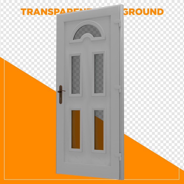 PSD 3d render white door with glass transparent background