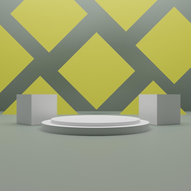 3D render white podium on geometry square background