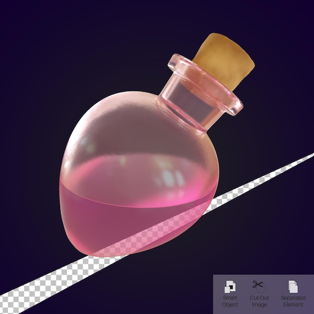 3d render witch pink love potion bottle