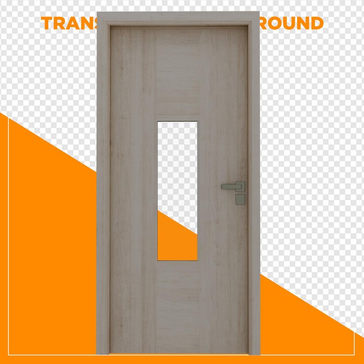 PSD 3d render wooden door with glass transparent background