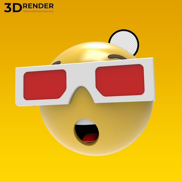 3d render wow Cara con gafas 3d emoji sobre fondo transparente