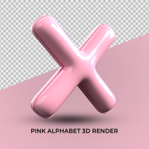 3d render x alfabeto plástico rosa lindo