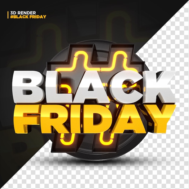 3D Render Yellow Black Friday Label con luces LED isoleted para composición