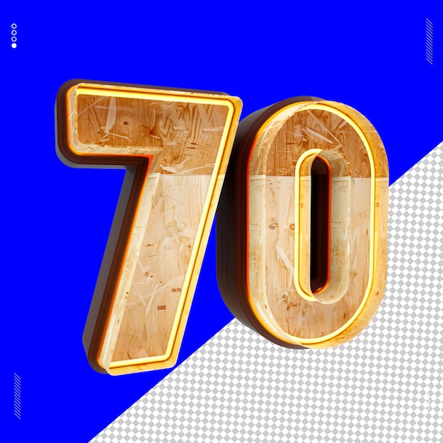 3D-Render-Zahl Schriftart Holzlicht 70