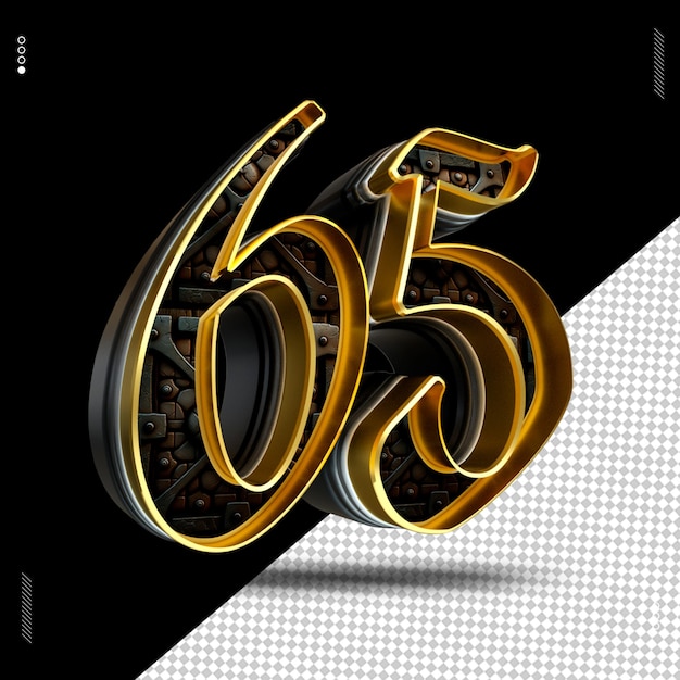 3D-Render-Zahl Schriftart mittelalterliches Gold