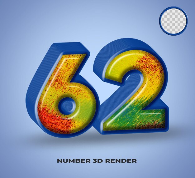 3D-Render-Zahlenlinie blau mit abstraktem, farbenfrohem Glanz