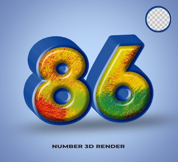 3D-Render-Zahlenlinie blau mit abstraktem, farbenfrohem Glanz