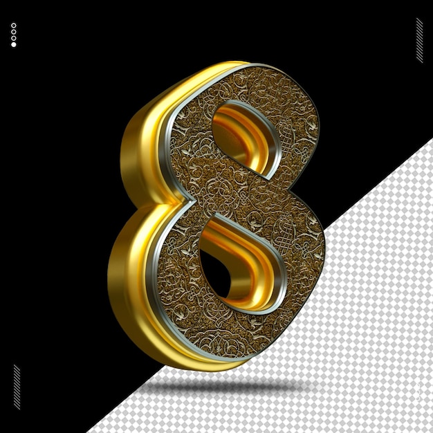 3D-Render-Zahlenschrift mittelalterliches Gold