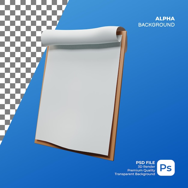 PSD 3d-render-zwischenablage mit rollenpapier