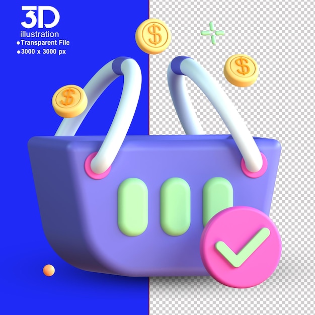 3D-Renderdarstellung des E-Commerce-Icon-Checkouts