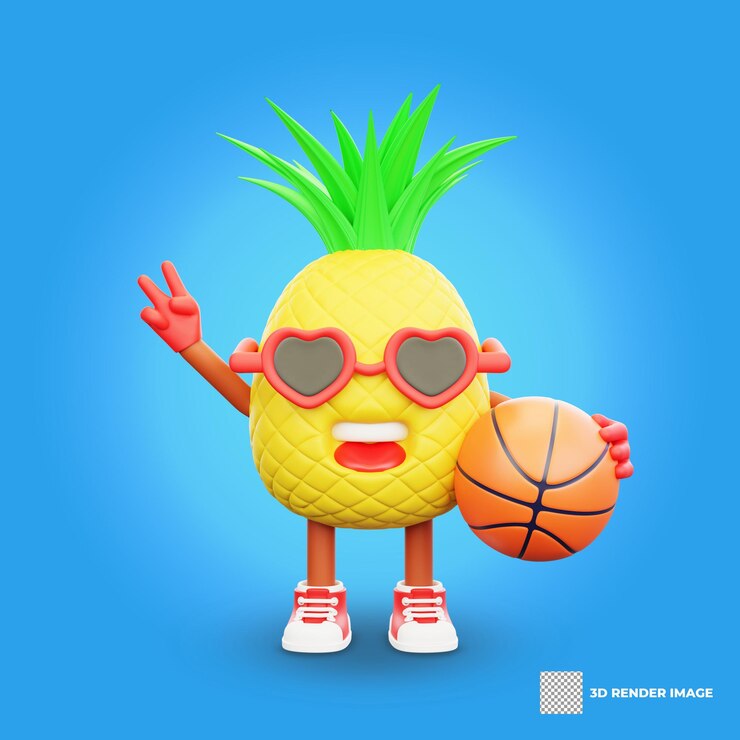 PSD 3d-renderdesign einer niedlichen ananasfigur für den sommerurlaub