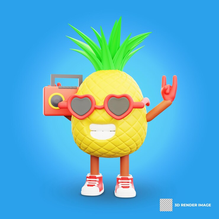 PSD 3d-renderdesign einer niedlichen ananasfigur für den sommerurlaub