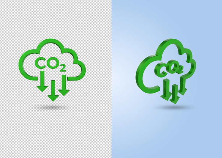 PSD 3d rendere l'etichetta di riduzione delle emissioni di co2 co2 neutrale