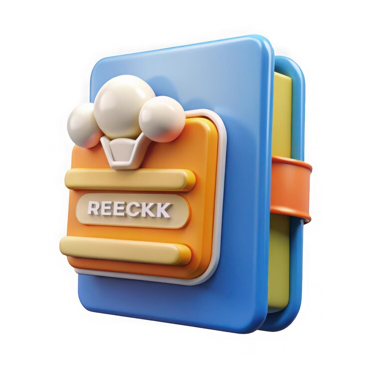 3D Rendered App Icon with REECKK Text and Rounded Orange and Blue Elements