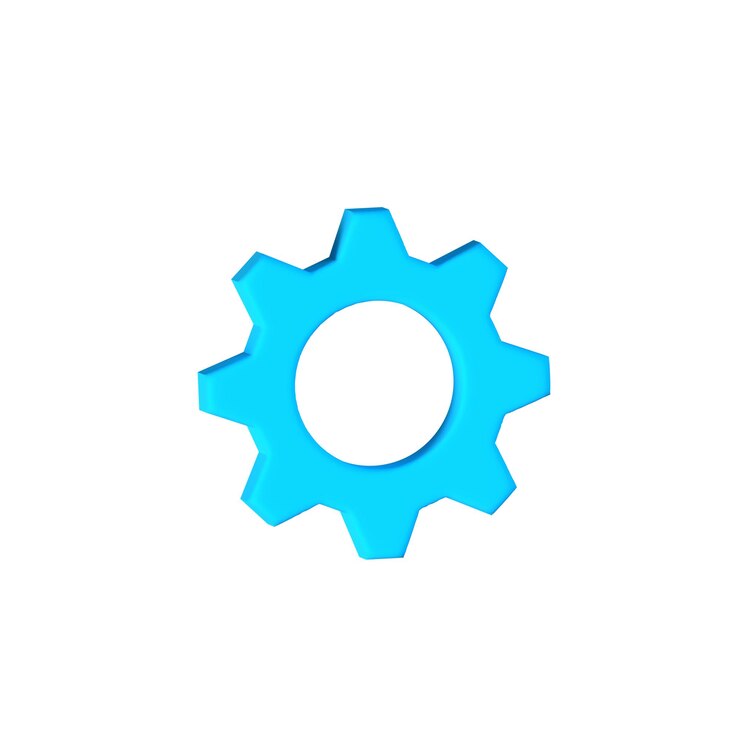 PSD 3d rendered blue gear cog icon for settings configuration and technology