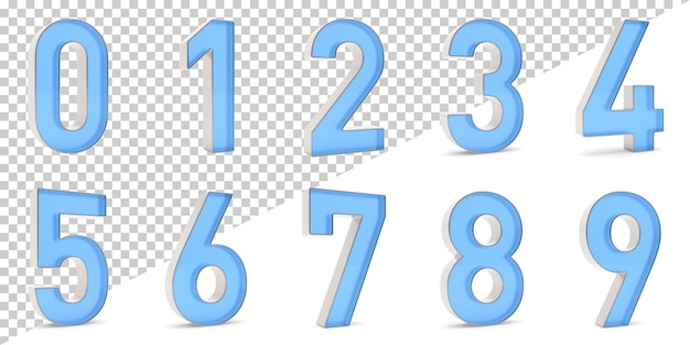 3d rendered blue numbers from zero to nine