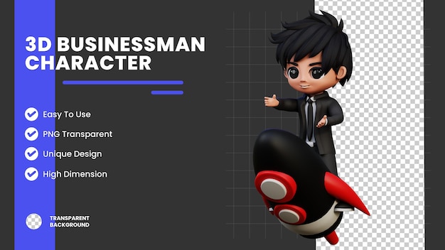 3d Rendered Businessman Character On Startup Pointing