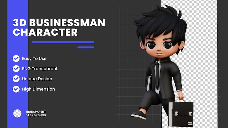 PSD 3d rendered businessman character walking to work