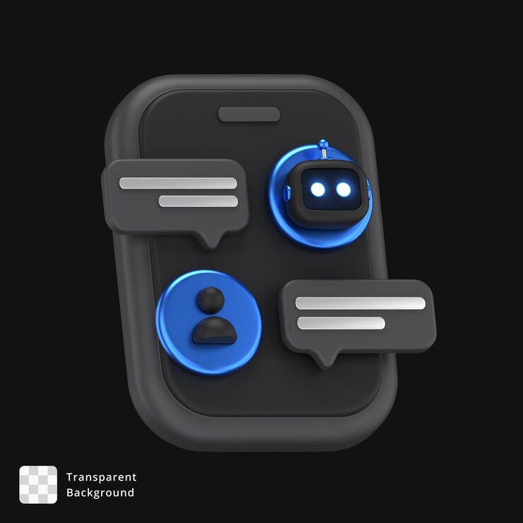 PSD 3d rendered chatbot interface on a smartphone
