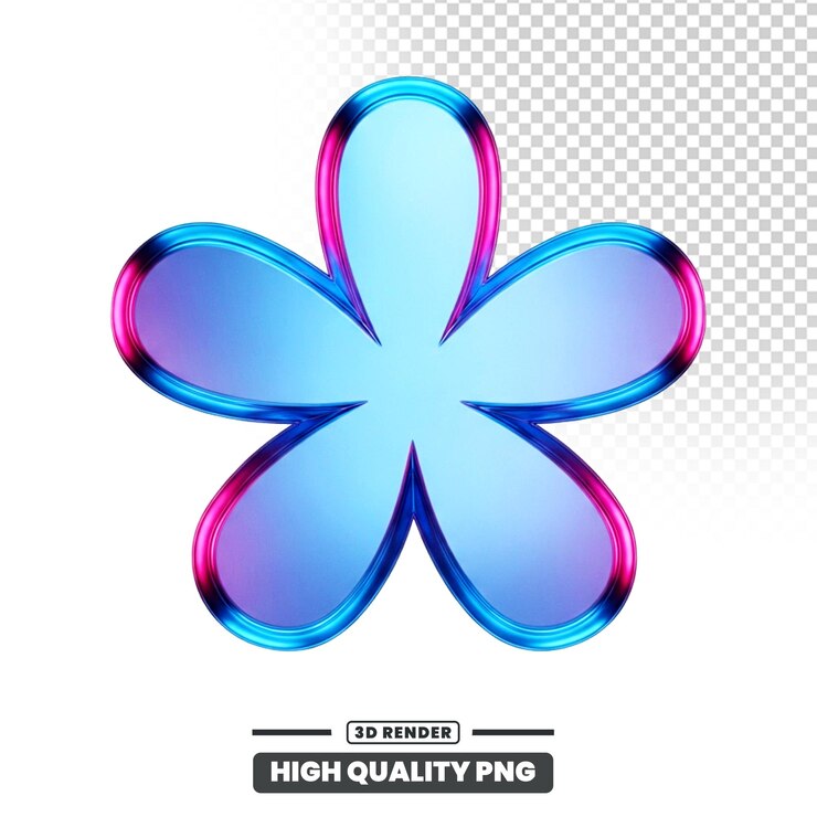 PSD 3d rendered flower with blue and pink gradient
