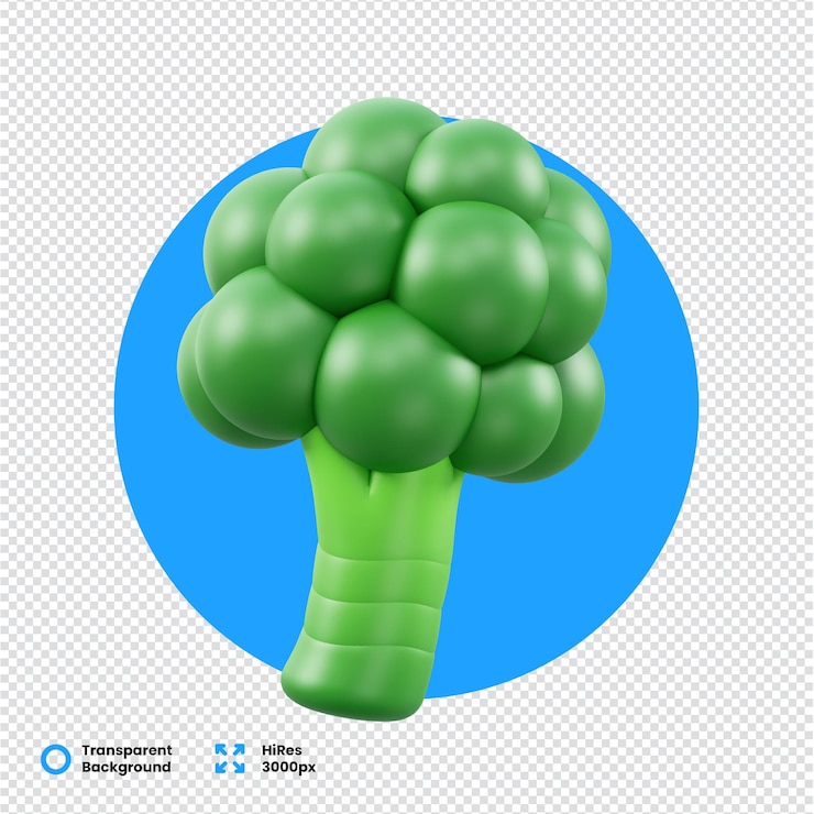 PSD 3d rendered green broccoli icon on transparent background