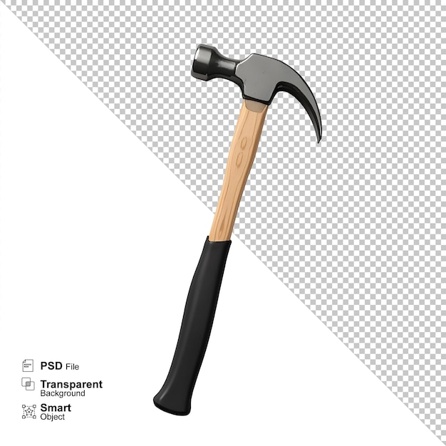 3D-Rendered Hammer mit Holzgriff auf durchsichtigem Hintergrund