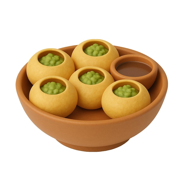 3D Rendered Indian Pani Puri with Sauce