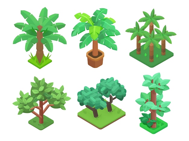 PSD 3d rendered low poly psd set of isometric trees and palms