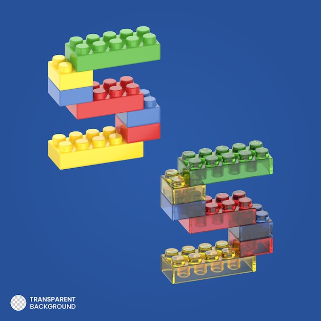 3D rendered number 5 made of colorful building blocks