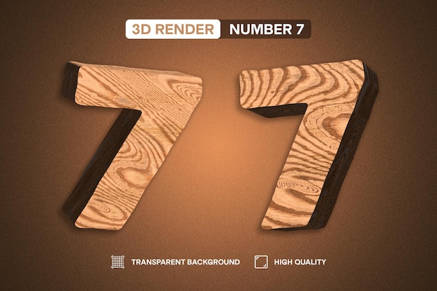 3D Rendered número 7 con textura de madera de alerce