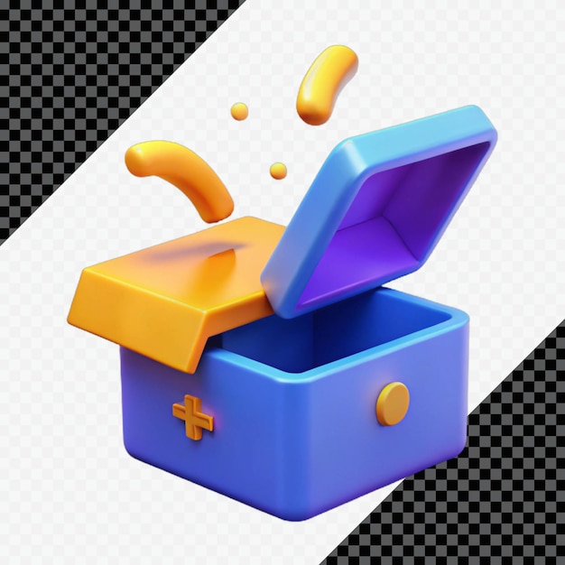 3D Rendered Open Box with Floating Shapes