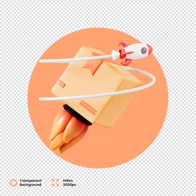 3D Rendered Rocket Propelled Delivery Box on White Background