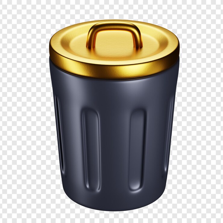 PSD 3d rendered trash can with golden lid