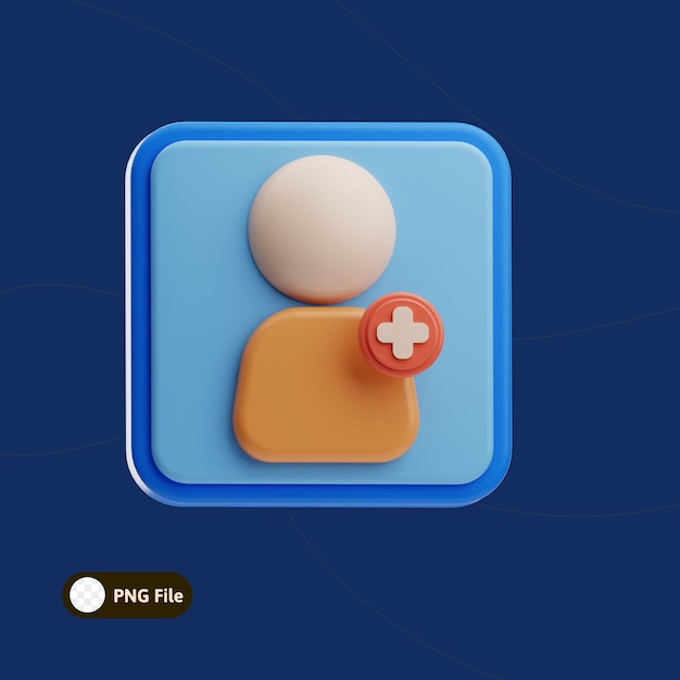 3D Rendered User Icon with Plus Sign