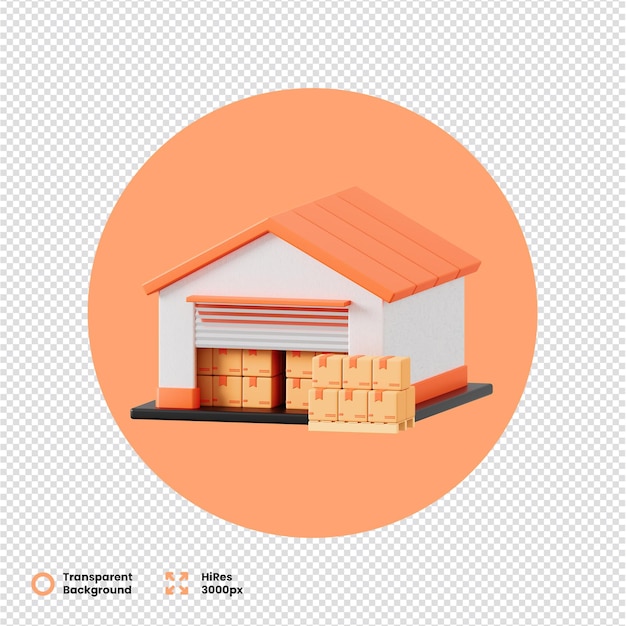 3D-Rendered Warehouse mit orangefarbenen Lieferboxen