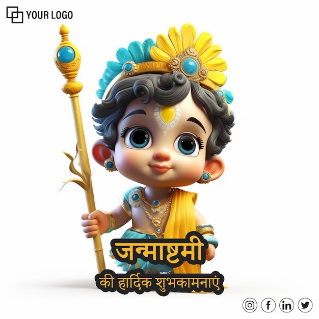 PSD 3d-renderillustration für krishna janmashtami-gruß